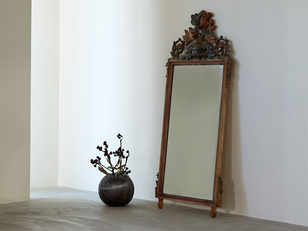Carved and Polychrome-Painted Wood Mirror