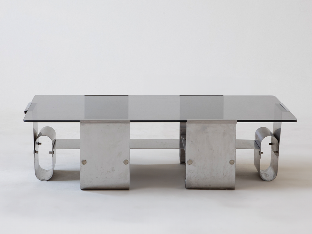 François Monnet Steel and Glass Coffee Table, France, c1970s