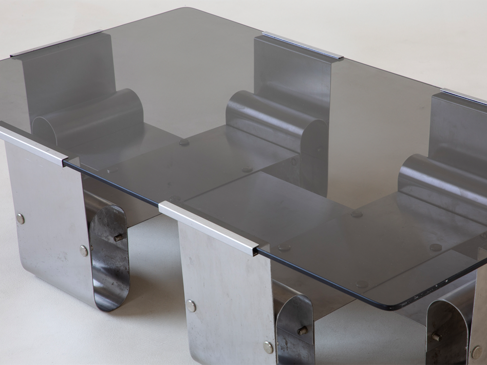 François Monnet Steel and Glass Coffee Table, France, c1970s