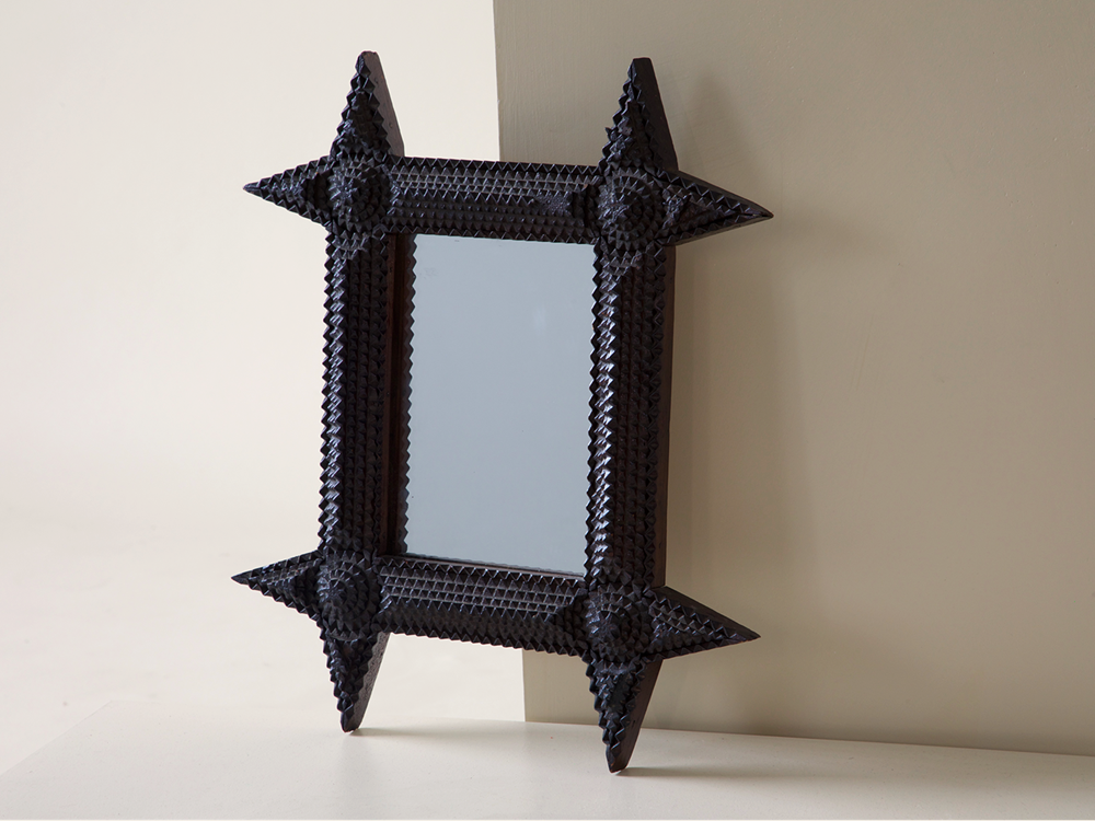 Tramp Art Carved Wood Mirror