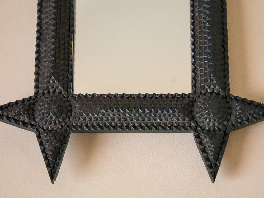 Tramp Art Carved Wood Mirror