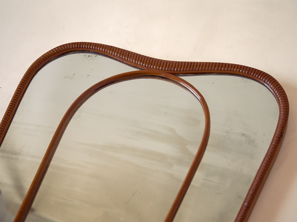 Osvaldo Borsani Carved Wood Double Frame Mirror, c1950s