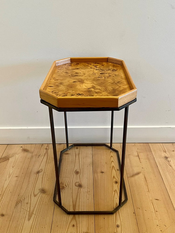 Brass and Olive Burl Side Table